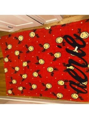 aerie Red Smiley Fruit Pattern Throw Blanket